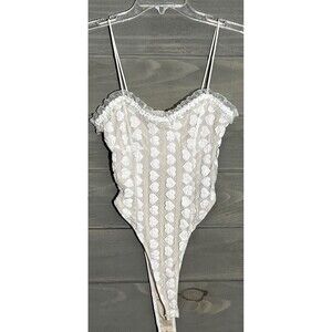 White Heart Lace Bodysuit Womens XS Corset Coquette Boho Fairycore Whimsical